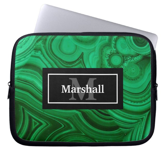 Elegant groen malachiet rotsontwerp laptop sleeve (Voorkant)