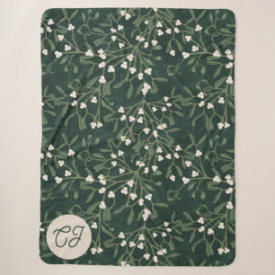 Elegant groen maretak-monogram sherpa deken