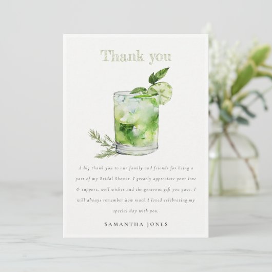 Elegant Groen Margarita Cocktail Vrijgezellenfeest Bedankkaart (Staand voorkant)