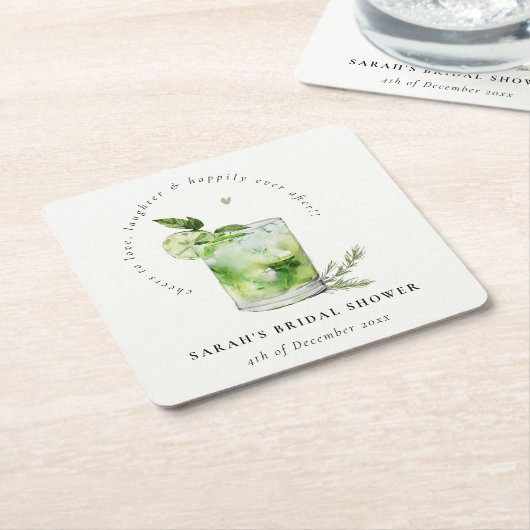 Elegant Groen Margarita Cocktail Vrijgezellenfeest Kartonnen Onderzetters (Schuin)