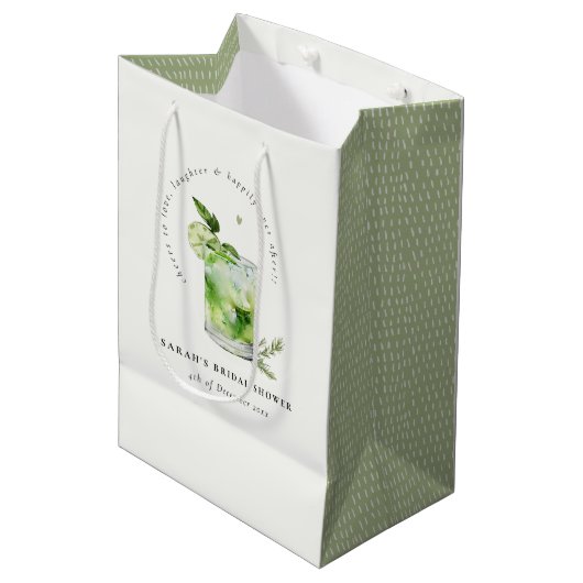 Elegant Groen Margarita Cocktail Vrijgezellenfeest Medium Cadeauzakje (Voorkant Gekanteld)