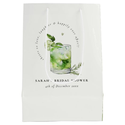 Elegant Groen Margarita Cocktail Vrijgezellenfeest Medium Cadeauzakje (Achterkant)