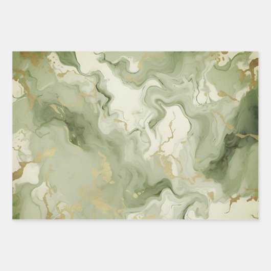Elegant Groen Marmer Faux Goud Glitter Effect 0 Inpakpapier Vel (Voorkant 2)