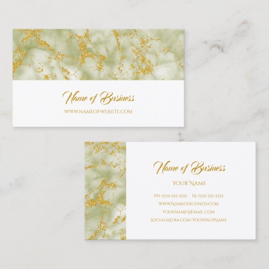 Elegant groen marmer met faux gouden glitter visitekaartje (Voorkant / Achterkant)