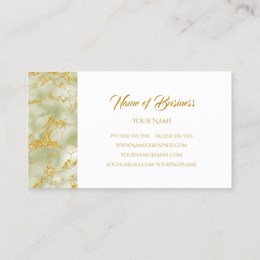 Elegant groen marmer met faux gouden glitter visitekaartje (Achterkant)