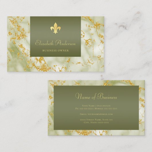 Elegant groen marmer met gouden Fleur de Lis Visitekaartje (Voorkant / Achterkant)