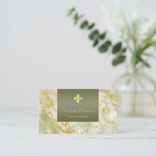 Elegant groen marmer met gouden Fleur de Lis Visitekaartje (Staand voorkant)