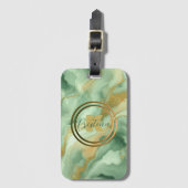Elegant groen marmer met gouden glitteraderen bagagelabel (Voorkant (verticaal))