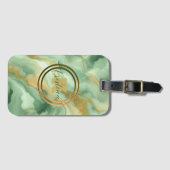 Elegant groen marmer met gouden glitteraderen bagagelabel (Voorkant (horizontaal))