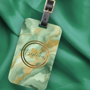 Elegant groen marmer met gouden glitteraderen bagagelabel