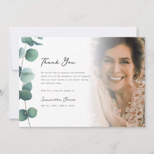 Elegant groen memorial foto dank u (Voorkant)