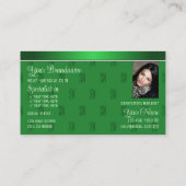 Elegant Groen met Foto- en Chic-monogram Patroon Visitekaartje (Achterkant)