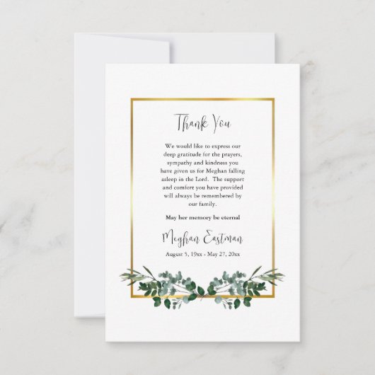 Elegant groen met gouden Lijst begrafenis Bedankkaart (Voorkant)