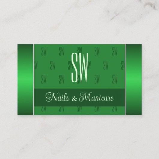 Elegant groen met Initialen Pattern Professional Visitekaartje (Voorkant)