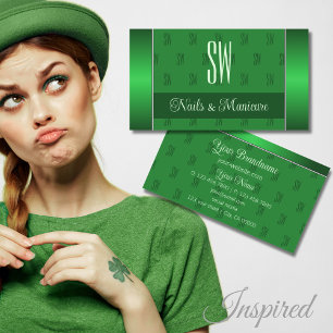 Elegant groen met Monogram Pattern Professional Visitekaartje