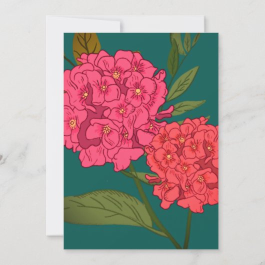 Elegant groen met roze bloemverjaardagsuitnodiging kaart (Achterkant)