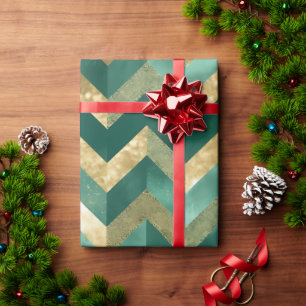 Elegant groen metallic gouden chevron patroon cadeaupapier