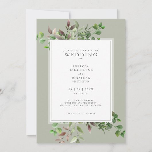 Elegant groen Minimale bruiloft uitnodiging (Voorkant)