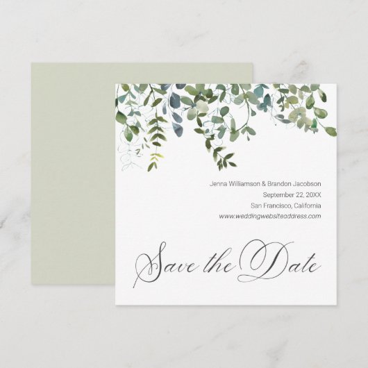 Elegant groen Minimale Eucalyptus Save the Date (Voorkant / Achterkant)
