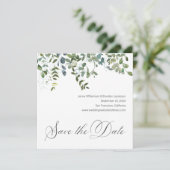 Elegant groen Minimale Eucalyptus Save the Date (Staand voorkant)