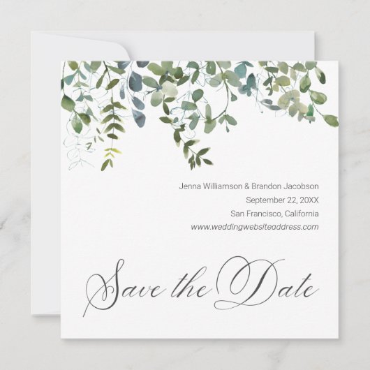 Elegant groen Minimale Eucalyptus Save the Date (Voorkant)