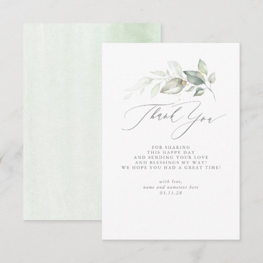 Elegant groen minimalistisch Baby shower dank u Bedankkaart (Voorkant / Achterkant)