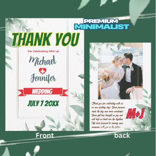 Elegant groen minimalistische aangepaste foto brui bedankkaart