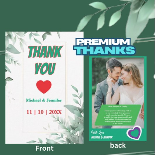 Elegant groen minimalistische aangepaste foto brui bedankkaart