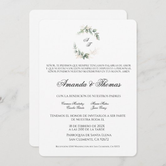Elegant groen minimalistische Spaanse bruiloft Kaart (Voorkant / Achterkant)