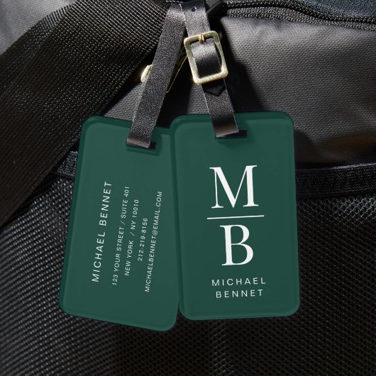 Elegant groen monogram bagagelabel