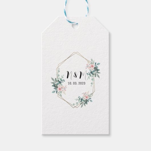 Elegant Groen Monogram Eucalyptus Bruiloft Cadeaulabel (Voorkant)