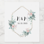 Elegant Groen Monogram Eucalyptus Bruiloft Wijn Etiket (Enkel label)