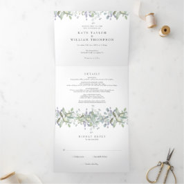 Elegant groen monogram foto bruiloft drieluik uitnodiging