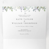 Elegant groen monogram foto bruiloft drieluik uitnodiging (Binnenzijde eerst)