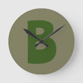 Elegant Groen Monogram Initiaal Letter Ronde Klok (Voorkant)