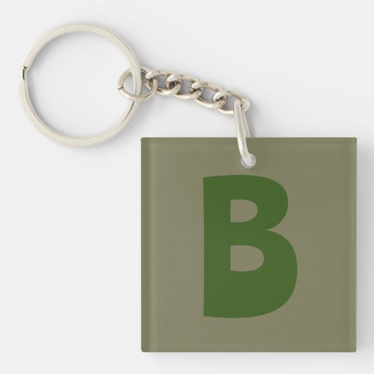 Elegant Groen Monogram Initiaal Letter Sleutelhanger (voorkant)