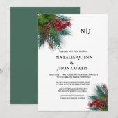 Elegant groen monogram kerst bruiloft kaart (Voorkant / Achterkant)