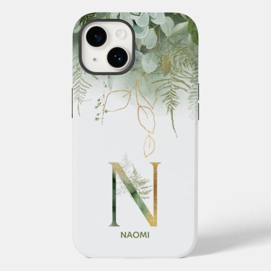Elegant groen monogram N Case-Mate iPhone Case (Achterkant)