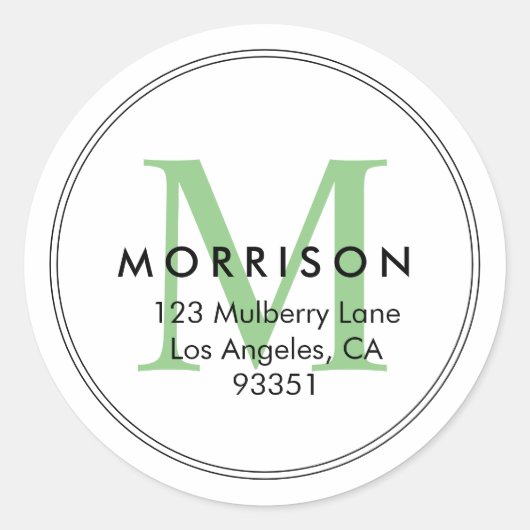 Elegant groen monogram retouradres ronde sticker (Voorkant)