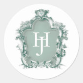 Elegant Groen Monogram Zegel / Favoriet Sticker (Voorkant)