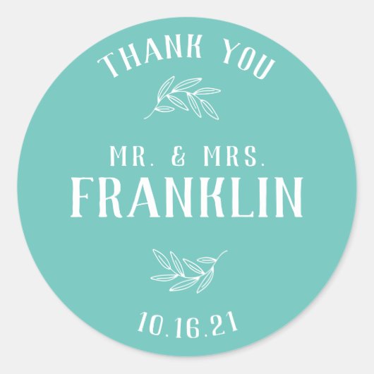 Elegant groen Mr en Mrs Wedding Favor Ronde Sticker (Voorkant)