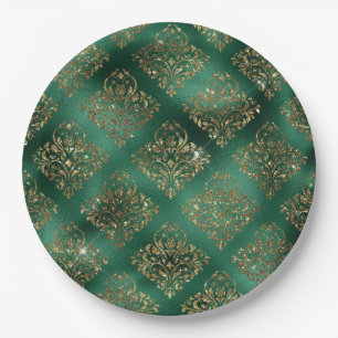 Elegant groen & namaakgoud Vintage Kerstmis  Papieren Bordje