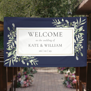 Elegant groen Navy Blue Trouwbegroeting Spandoek