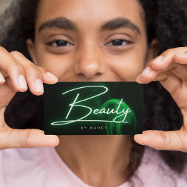 Elegant Groen Neon & Rook Beauty Salon Script Visitekaartje