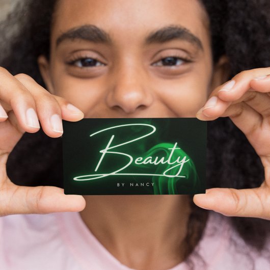 Elegant Groen Neon & Rook Beauty Salon Script Visitekaartje