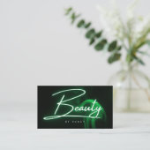 Elegant Groen Neon & Rook Beauty Salon Script Visitekaartje (Staand voorkant)