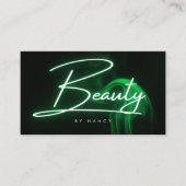 Elegant Groen Neon & Rook Beauty Salon Script Visitekaartje (Voorkant)