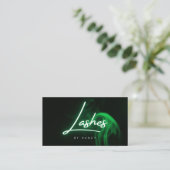 Elegant groen neon & Smoke Lashes Script Visitekaartje (Staand voorkant)