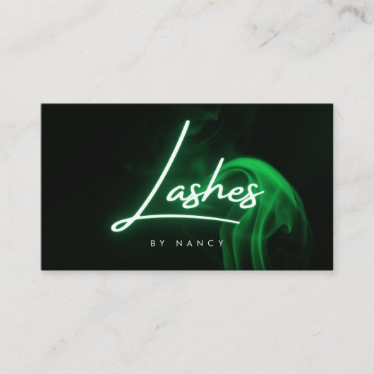 Elegant groen neon & Smoke Lashes Script Visitekaartje (Voorkant)