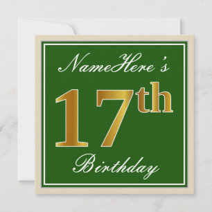 Elegant, Groen, Nep Goud 17e Verjaardag + Naam Kaart